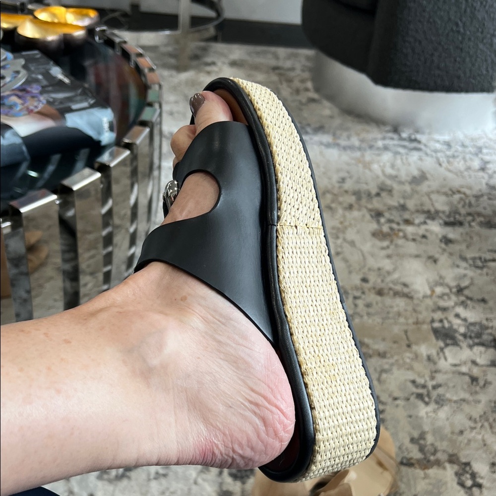 AEROSOLES Black Leather Espadrille Sandals